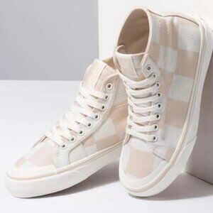 VANS Classic Sk8 Shoe 5.5 EU 35 Sneaker Canvas Ivory Pink High Top Large Check